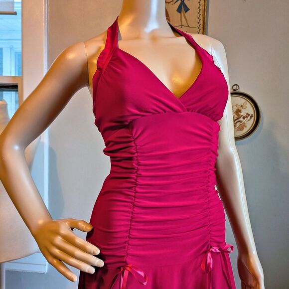 Vintage Y2K Taboo Mini Dress Red Halter Whimsygoth Ruching Bows Burlesque Size M - Picture 4 of 10